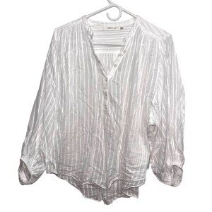 Mustard Seed White Striped Sheer Cotton Blouse Womens Top L